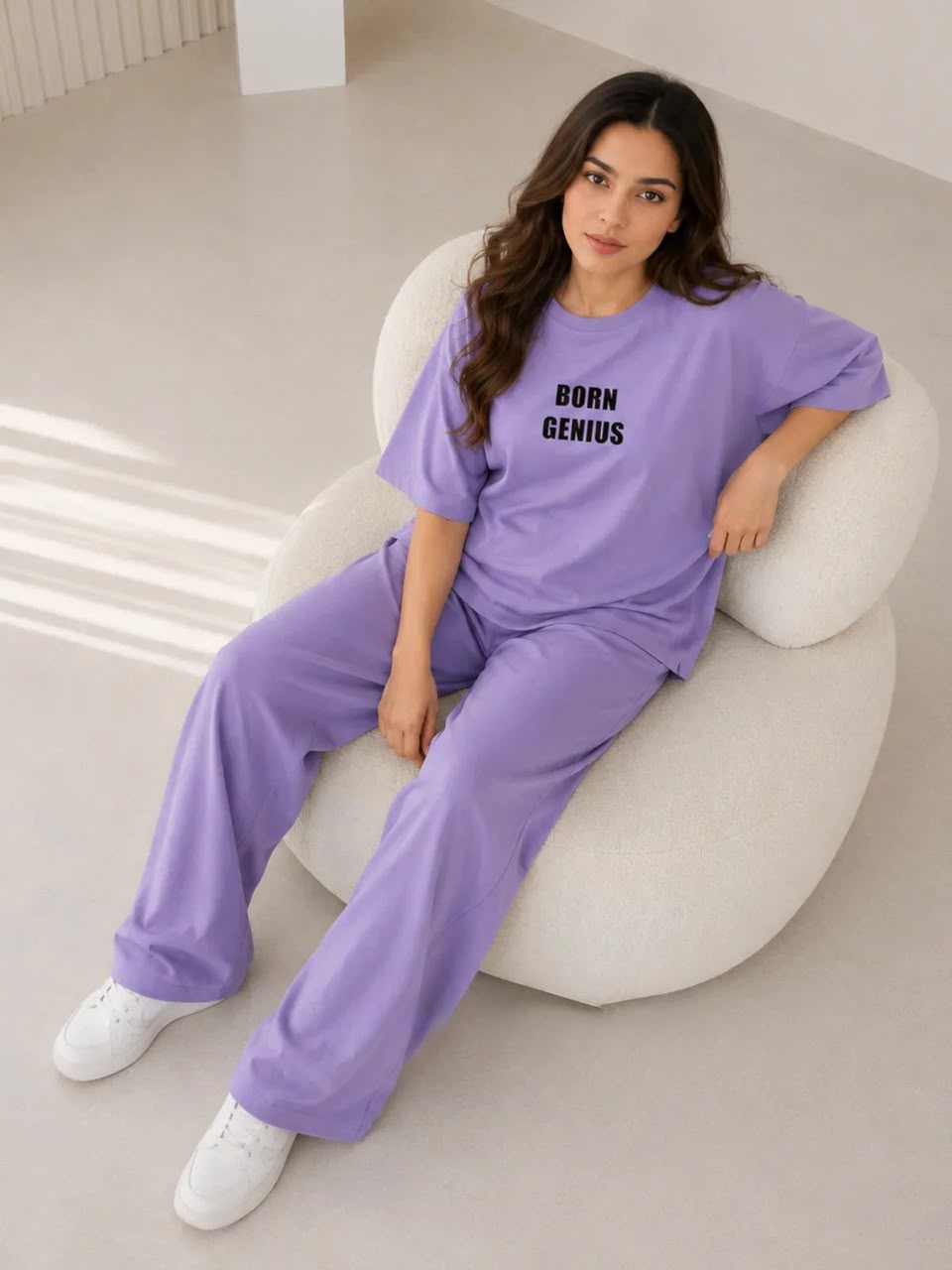 Born Genius" Premium Co-Ord Set – Oversized Tee & Wide-Leg Trouser