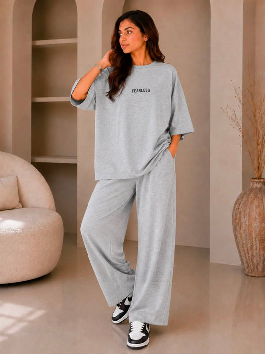 OUTRIX Fearless Premium Co-Ord Set – Oversized Tee & Wide-Leg Trouser