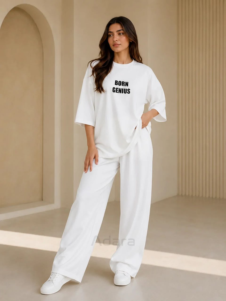 Born Genius" Premium Co-Ord Set – Oversized Tee & Wide-Leg Trouser