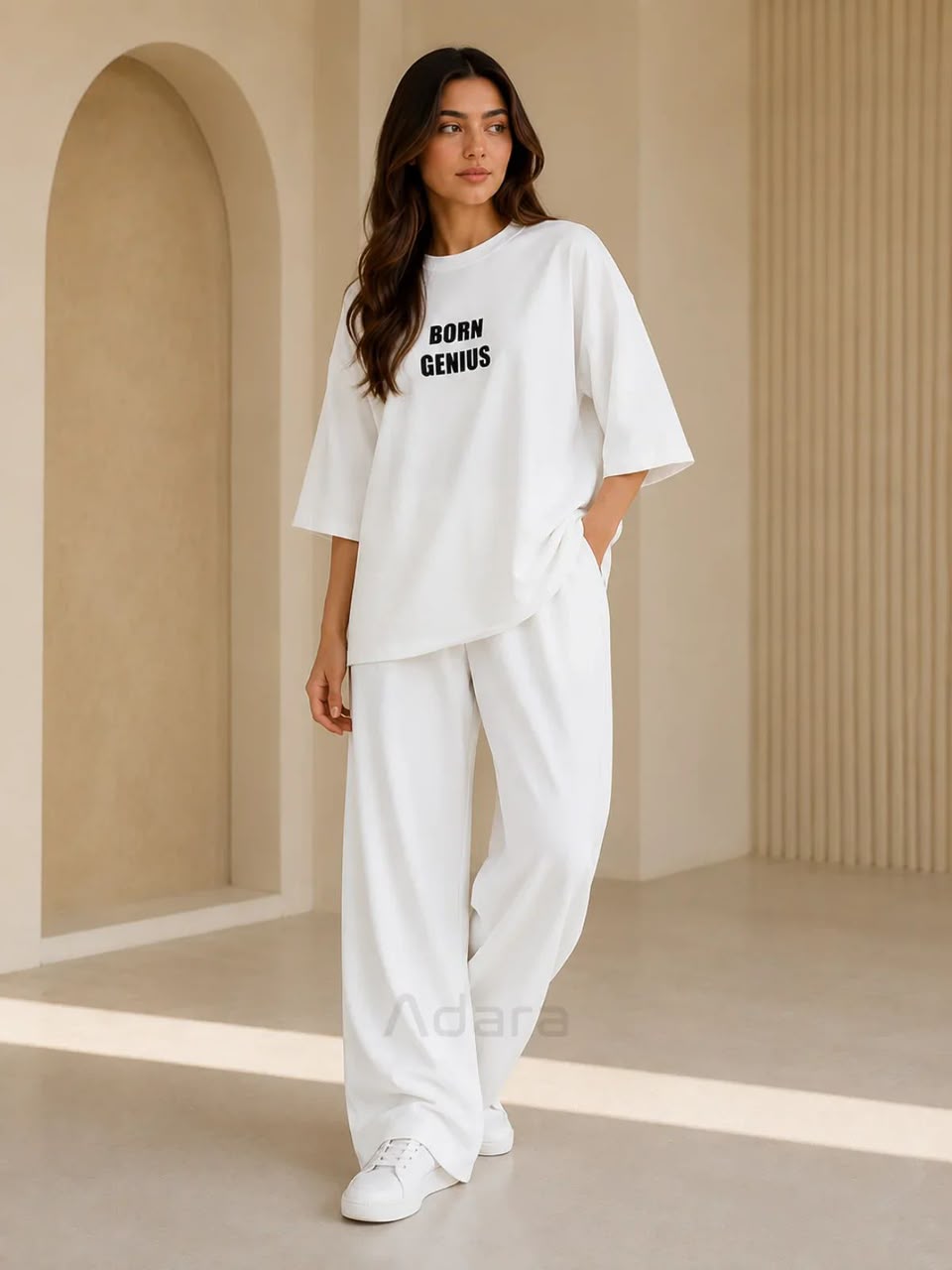 Born Genius" Premium Co-Ord Set – Oversized Tee & Wide-Leg Trouser