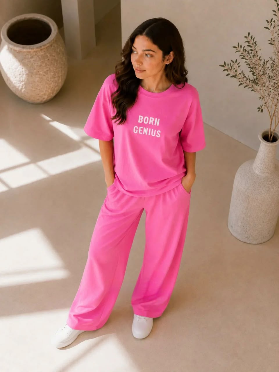 Born Genius" Premium Co-Ord Set – Oversized Tee & Wide-Leg Trouser