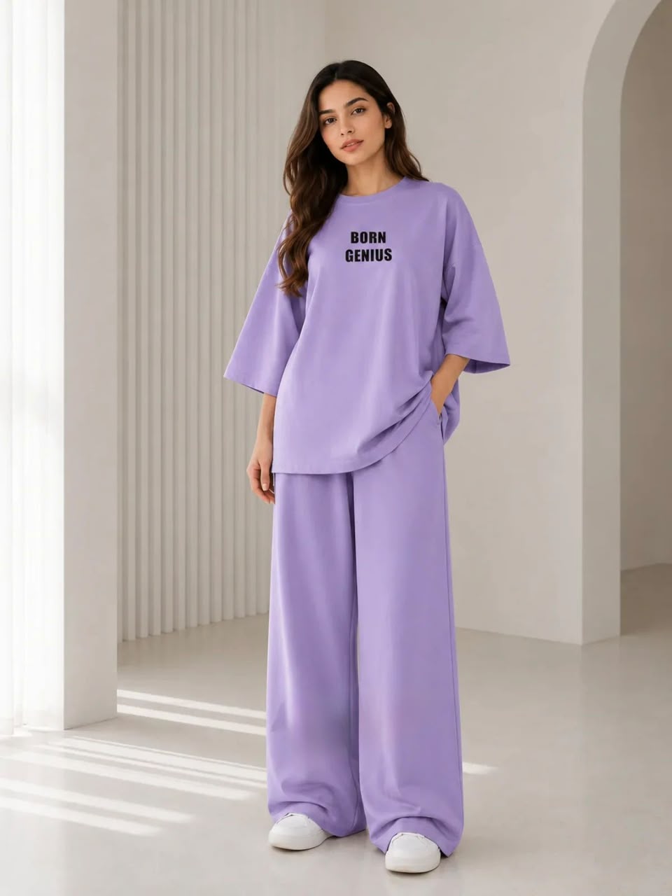 Born Genius" Premium Co-Ord Set – Oversized Tee & Wide-Leg Trouser
