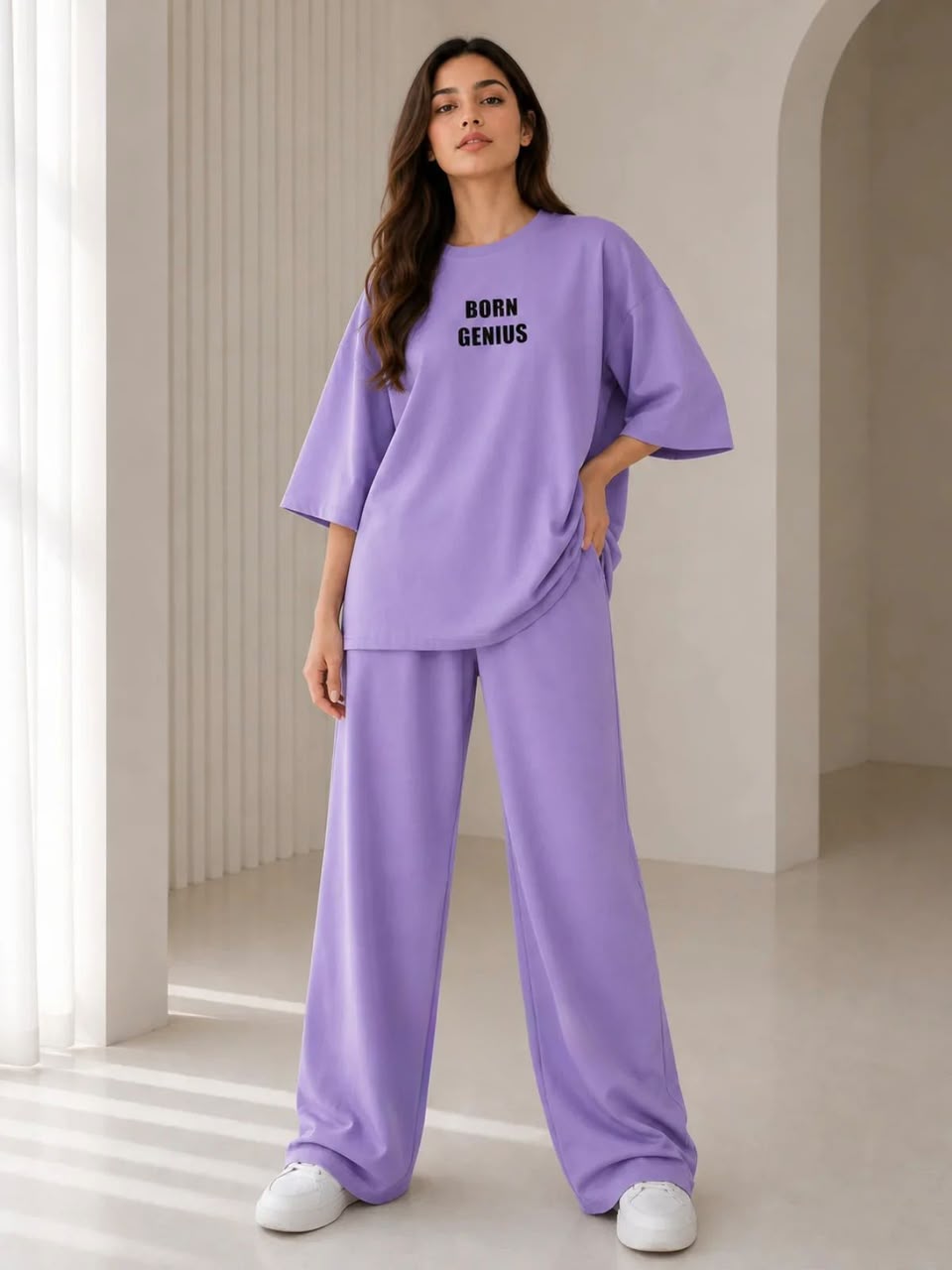 Born Genius" Premium Co-Ord Set – Oversized Tee & Wide-Leg Trouser
